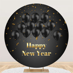 Lofaris Black Balloons Round Gold Happy New Year Backdrops