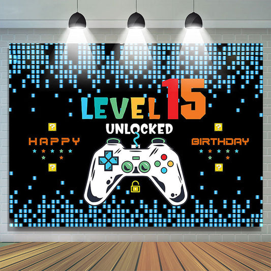 Lofaris Black Blue Level 15 Unlocked Happy Birthday Backdrop