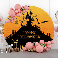 Lofaris Black Castle Bat Pumpkin Happy Halloween Round Backdrop