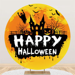 Lofaris Black Castle Pumpkin Happy Halloween Circle Backdrop