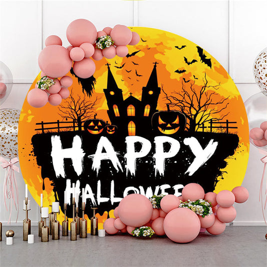 Lofaris Black Castle Pumpkin Happy Halloween Circle Backdrop