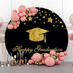 Lofaris Black Circle Glitter Star Happy Graduation Backdrop