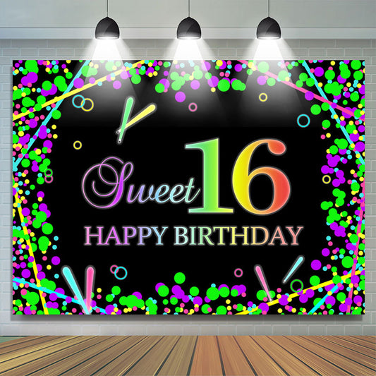 Lofaris Black Color Sweet 16 Happy Birthday Backdrop For Party