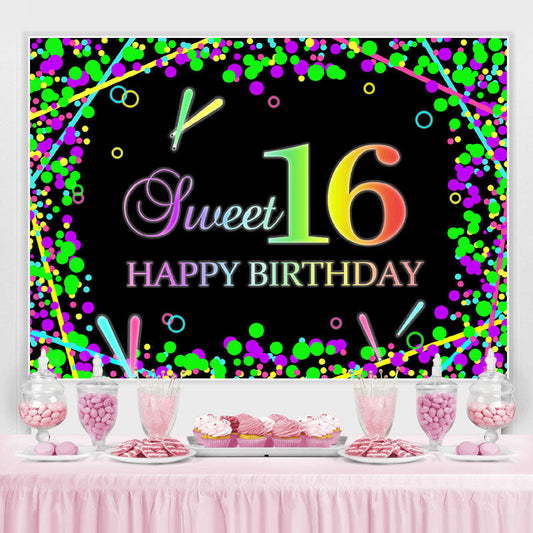 Lofaris Black Color Sweet 16 Happy Birthday Backdrop For Party