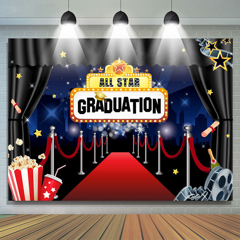 Lofaris Black Curtain And Red Carpet All Star Graduation Backdrop