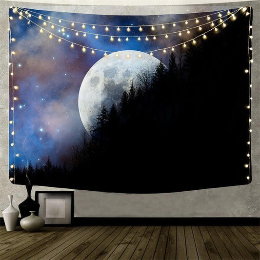 Lofaris Black Forest Moon Landscape Art Decor Wall Tapestry