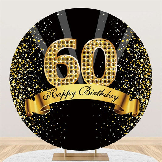 Lofaris Black Gold 60th Birthday Glitter Ribbon Round Party Backdrops