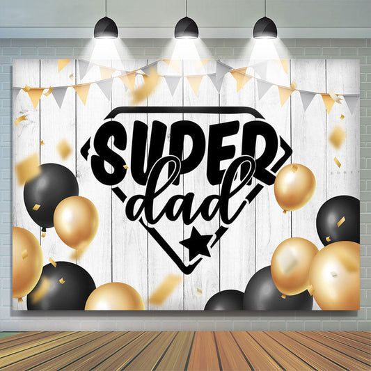Lofaris Black Gold Balloons And Wood Super Dad Fothers Backdrop
