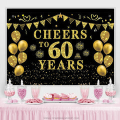 Lofaris Black Gold Glitter Balloon 60th Birthday Backdrop