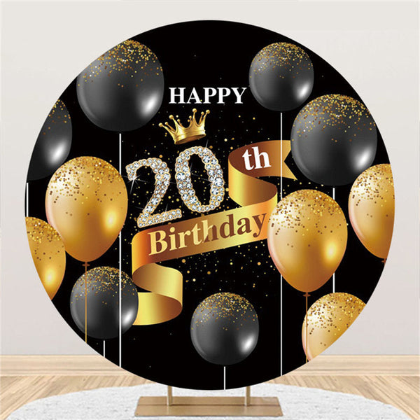 Circle Gold Balloons Black Happy 40Th Birthday Backdrop - Lofaris