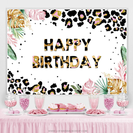 Lofaris Black Gold Pattern And Leaves Happy Birthday Backdrop