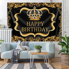 Lofaris Black gold royal crown birthday photo booth backdrop
