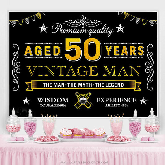 Lofaris Black Gold Vintage 50th Birthday Backdrop For Men