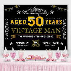 Lofaris Black Gold Vintage 50th Birthday Backdrop For Men