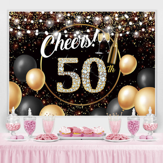 Lofaris Black Golden Balloon Cheers 50 Happy Birthday Backdrop