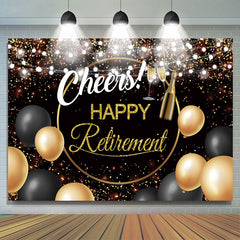 Lofaris Black Golden Balloon Cheers Happy Retirement Backdrop