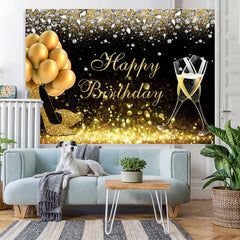 Lofaris Black Golden Balloons Bokeh Happy Birthday Backdrop