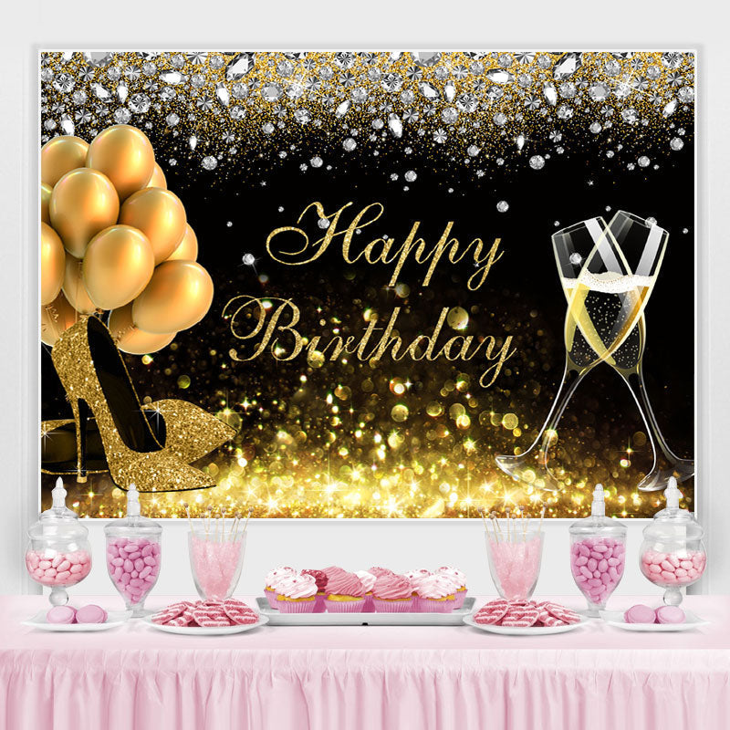 Lofaris Black Golden Balloons Bokeh Happy Birthday Backdrop