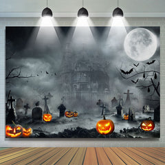 Lofaris Black Grey Old Castle Moon Night Halloween Backdrop