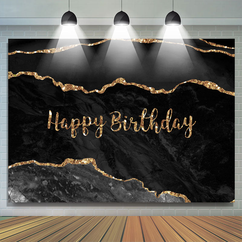 Lofaris Black Grey With Glitter Rose Golden Birthday Backdrop