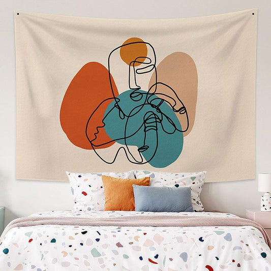 Lofaris Black Line Abstract Pattern Funny Family Wall Tapestry