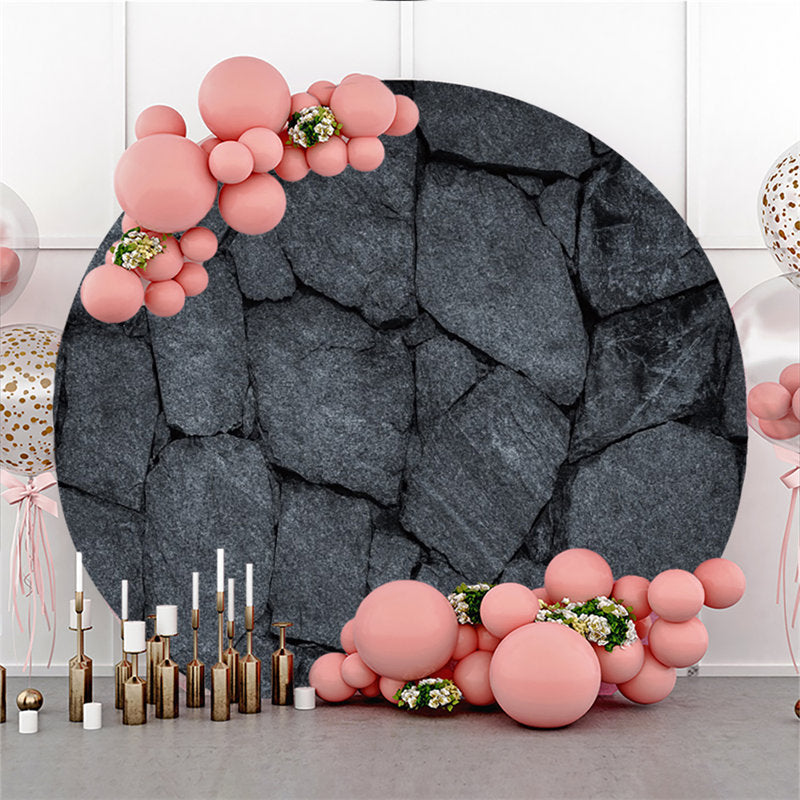 Lofaris Black Marble Texture Round Backdrop For Birthday