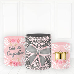 Lofaris Black Pink Bow Tie Plinth Cover Lace Floral Pillar Wrap