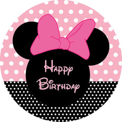 Lofaris Black Pink Cartoon Mouse Round Happy Birthday Backdrop