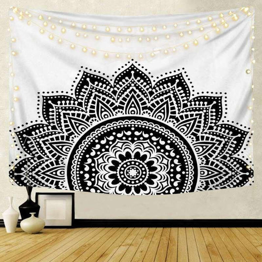 Lofaris Black Psychedelic Lotus Bohemian Mandala Wall Tapestry