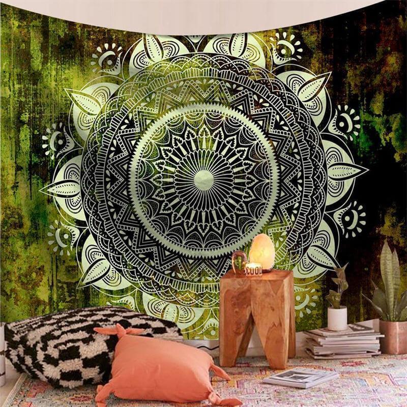 Lofaris Black Round Trippy Mandala Divination Wall Tapestry