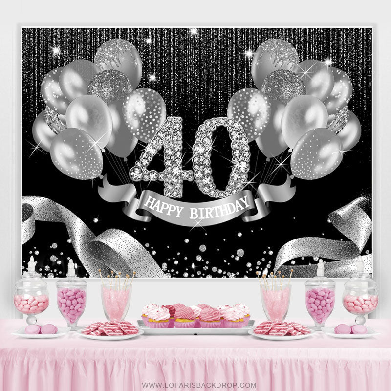 Lofaris Black Silver Balloons Happy 40Th Birthday Backdrop