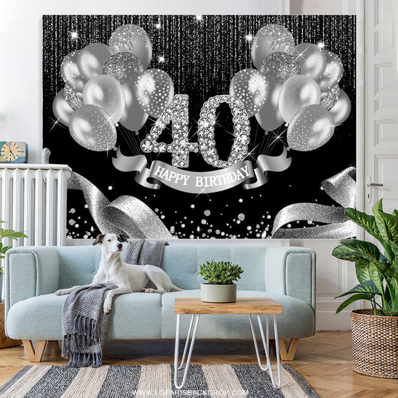 Lofaris Black Silver Balloons Happy 40Th Birthday Backdrop
