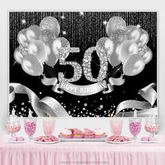 Lofaris Black Silver Balloons Happy 50Th Birthday Backdrop
