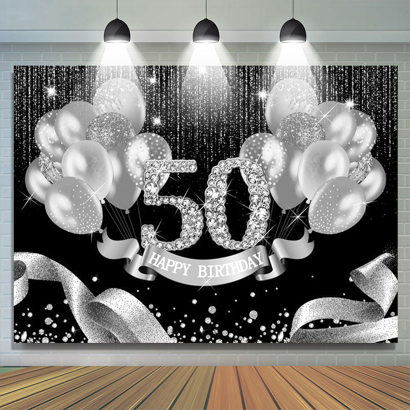 Lofaris Black Silver Balloons Happy 50Th Birthday Backdrop