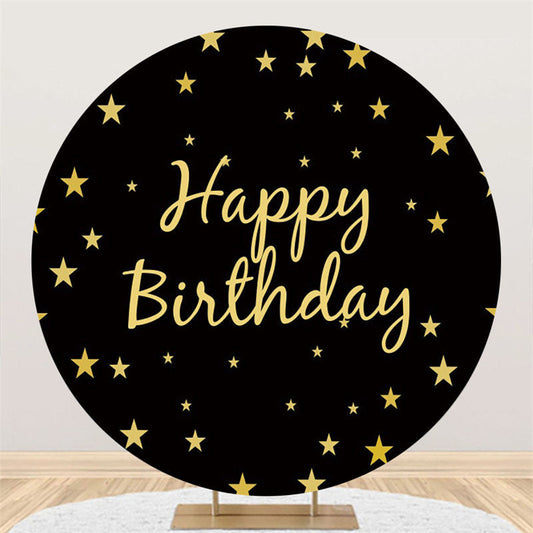 Lofaris Black Sky With Golden Star Round Birthday Backdrop