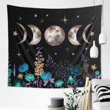 Load image into Gallery viewer, Lofaris Black Star and Cyan Floral Moon Family Wall Tapestry
