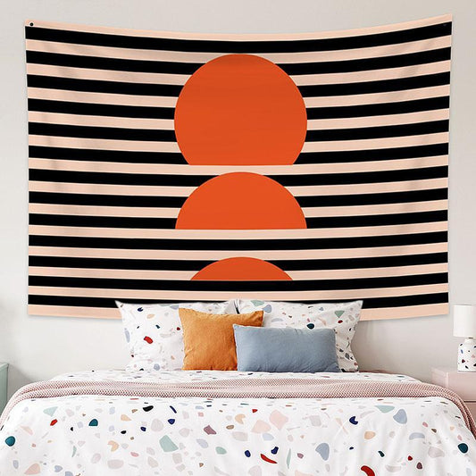 Lofaris Black Stripe And Sun Bohemian Family Wall Tapestry