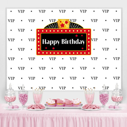 Lofaris Black Vip And Five-pointed Star Happy Birthday Backdrop
