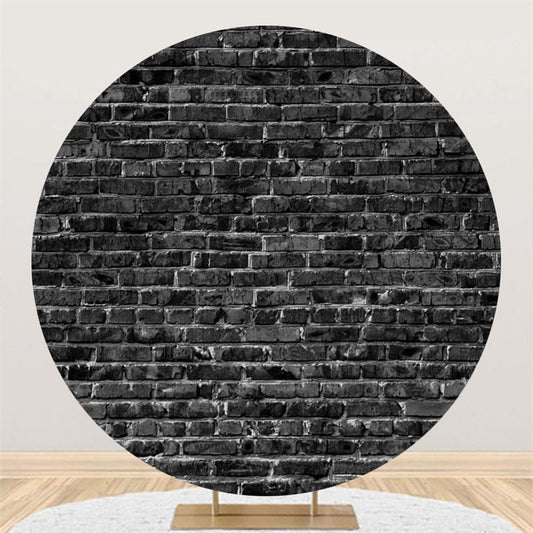 Lofaris Black Wall Brick Theme Circle Happy Birthday Backdrop