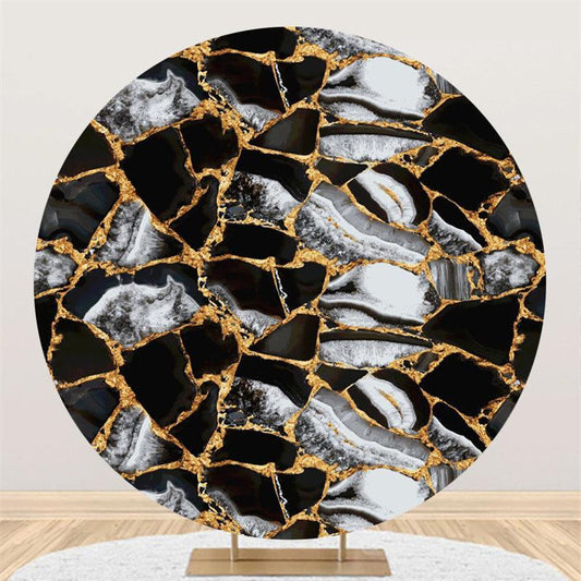 Lofaris Black White Abstract Texture Circle Birthday Backdrop