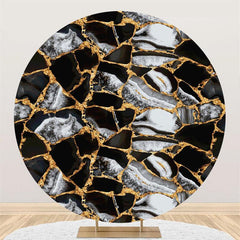 Lofaris Black White Abstract Texture Circle Birthday Backdrop