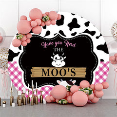 Lofaris Black White Cow Pink Lattice Birthday Round Backdrop