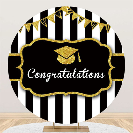 Lofaris Black White Glod Simple Congratulation Circle Backdrop