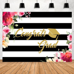 Lofaris Black-White Stripes Floral Theme Congratsgrad Backdrop