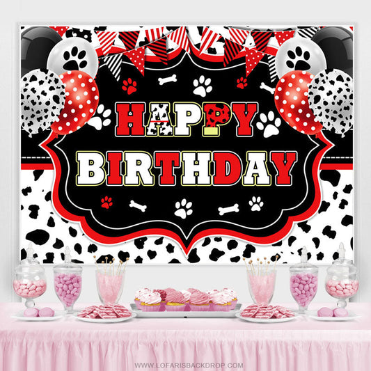 Lofaris Black White With Red Balloon Happy Birthday Backdrop