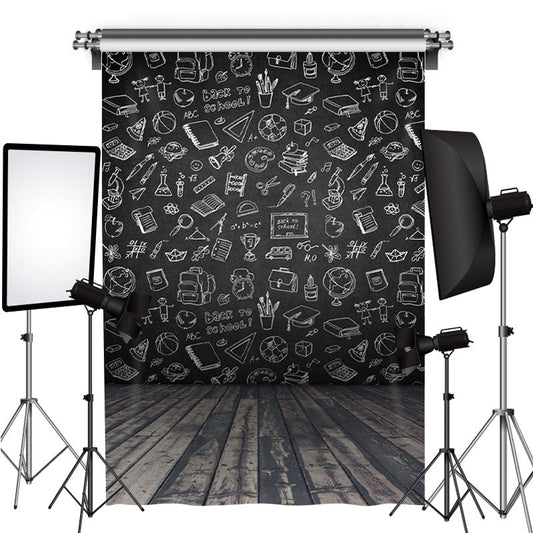 Lofaris Blackboard and Wooden Floor Back to School Backdrop