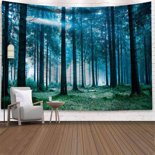 Lofaris Blackish Green Forest 3D Printed Landscape Wall Tapestry