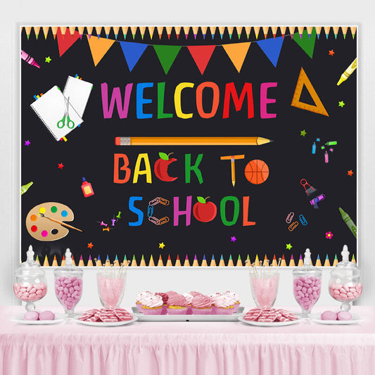 Lofaris Blackoard Welcome Back To School Colored Flag Backdrop