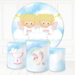 Lofaris Blond Hair Girl Twins Round Backdrop Kit For Baby Shower
