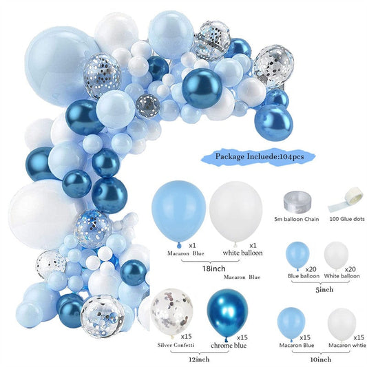 Lofaris Blue 104 Pack Balloon Arch Kit | Party Decorations - Silver | White